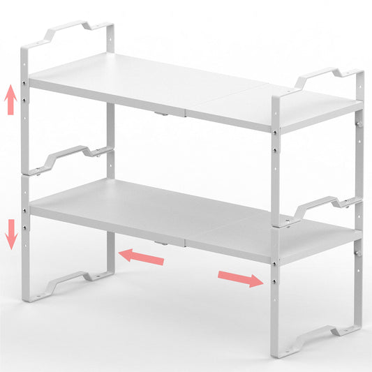 Jojocross Expandable Shelf for Cabinet Organizer Adjustable Stackable Spice Rack at Kitchen and Bathroom More, Counter Countertop Cupboard Organization Pantry Storage(LARGE/1PACK/WHITE)