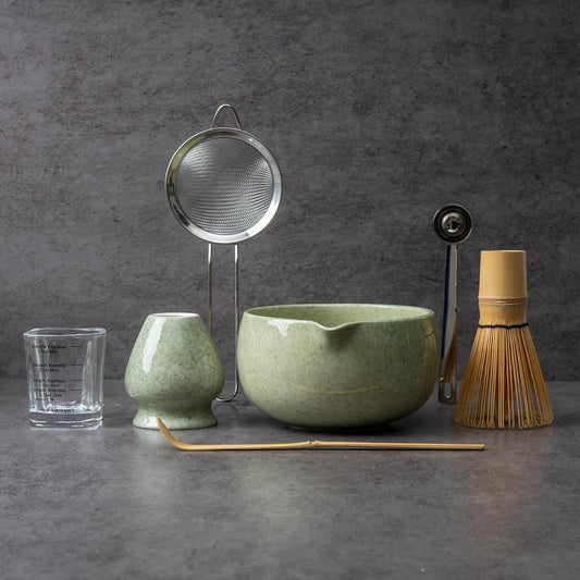 YIBO Matcha Whisk Set - Complete Ceramic Matcha Making Kit with Bamboo Whisk, Bowl & Tools | Mottled Green
