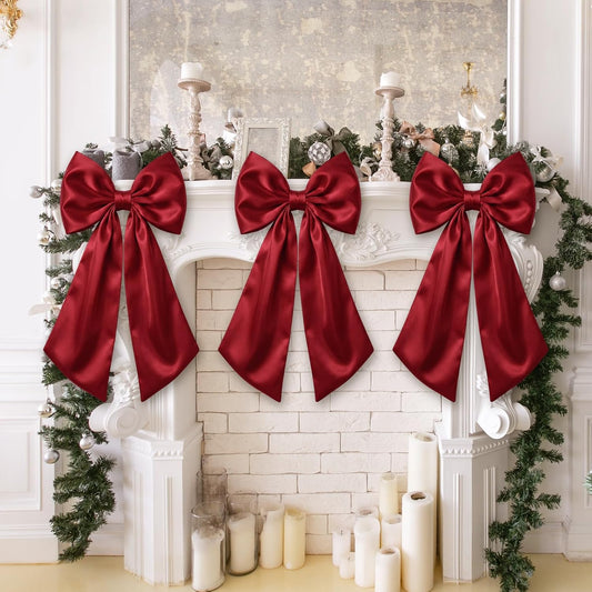 Suncalla Large Burgundy Satin Bows - 3 Pcs 2 FT Wall Decorations for Weddings, Parties & Events