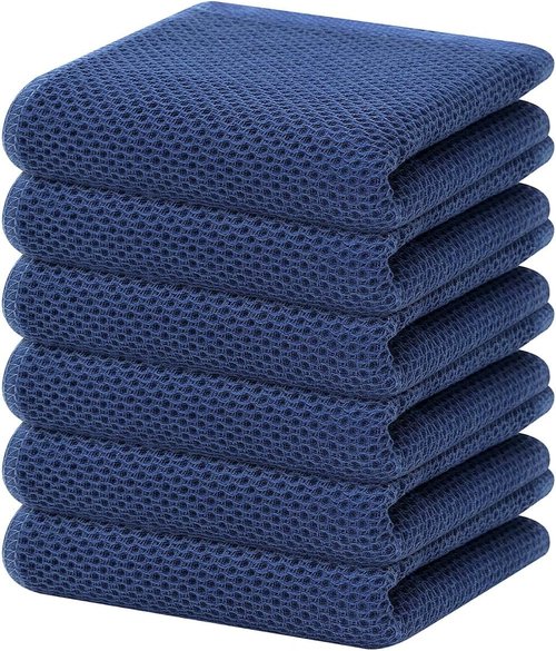 Homaxy Kitchen Dish Towels - Ultra Soft 100% Cotton Waffle Weave, Quick Drying, 13 x 28 Inches, Navy Blue - 6-Pack