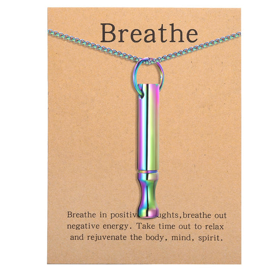 BOLAGTIER Anxiety Breathe Necklace Mindfulness Breathing Necklace Stress Relief Stainless Steel Pendant Necklace for Women Men (Rotundity, Rainbow B)