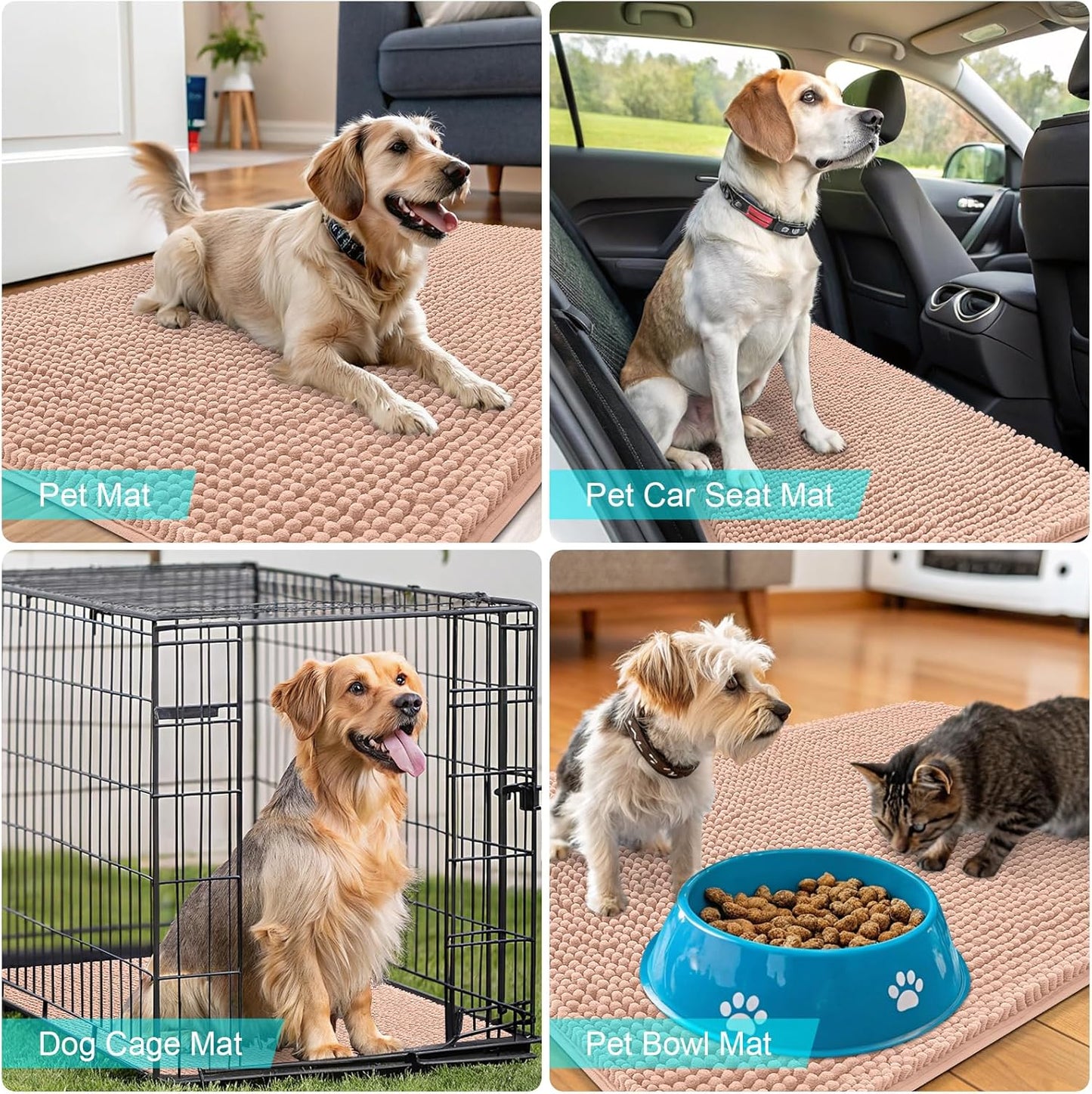 OLANLY Dog Door Mat - Absorbent Non-Slip Washable Doormat for Muddy Paws | 30x20 Peach Design