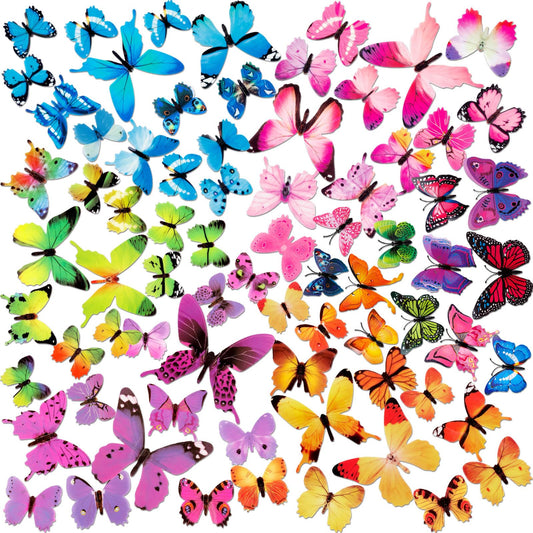 240Pcs 3D Colorful Butterfly Wall Stickers, Butterfly Wall Decals, Removable Butterflies DIY Art Decor Crafts for Party Offices Bedroom Room Sticker Set