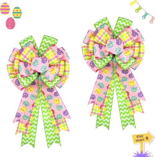 Montekin Large Easter Bows - 20x11 Inch Pre-Tied Wired Ribbon Bows for Wreaths & Tree Toppers | Yellow, 2 Pack