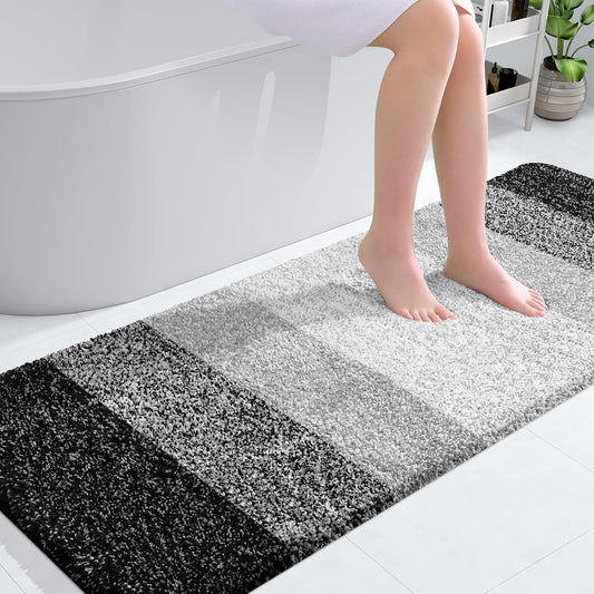 OLANLY Bathroom Runner Rug - Extra Soft Microfiber, Quick Dry & Machine Washable - 59"x24", Black