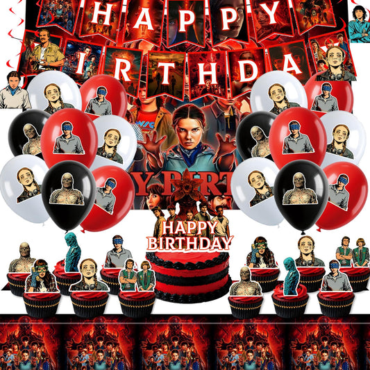 Birthday Decorations Party Supplies Kit – Backdrop, Tablecloth, 15-Piece Banner, 18 Balloons, Big Topper, 24 Cupcake Toppers, 6 Hanging Swirls & 51 Stickers (117Pcs)