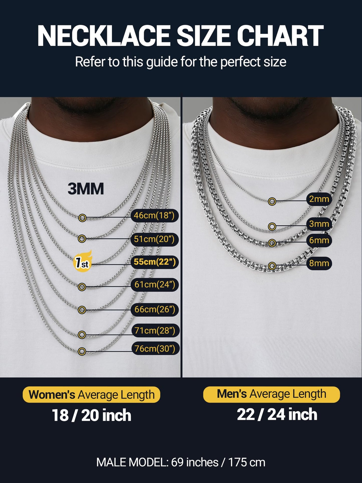 PROSTEEL Mens Chain Necklace, Squre Rolo Link Chains Chunky Stainless Steel Necklace 8mm Waterproof & Strong Lobster Clasp Mens Jewelry with Gift Box 20in