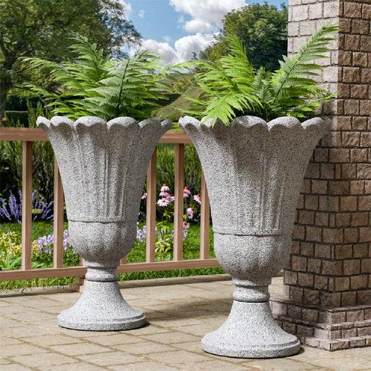Trygoal 23.6" Tall Plastic Urn Planters for Outdoor Plants with Drainage Holes & Petal Design, Set of 2 Sturdy Base Classic Indoor Large Flower Pots, Outdoor Planters for Porch/Home, Yellow Beige