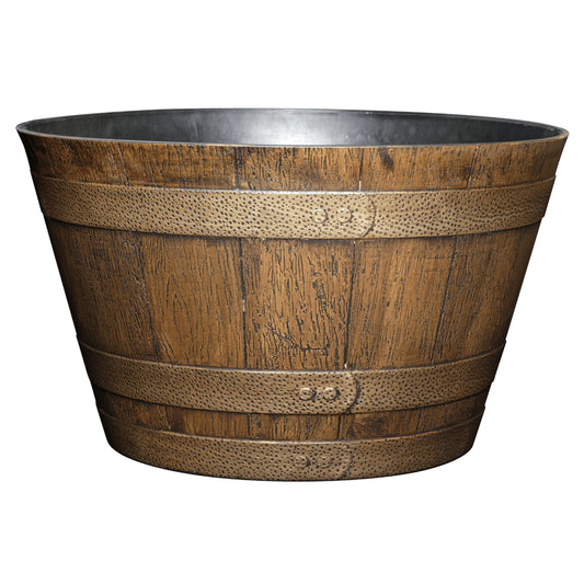 Classic Home & Garden by Growscape Whiskey Barrel Planters, Wooden Finish Flower Planter Pot, Stylish Garden Pots, Indoor Outdoor Resin Planters, Weather-Resistant Plant Pot (20.5" Oak Brown, 1-Pack)