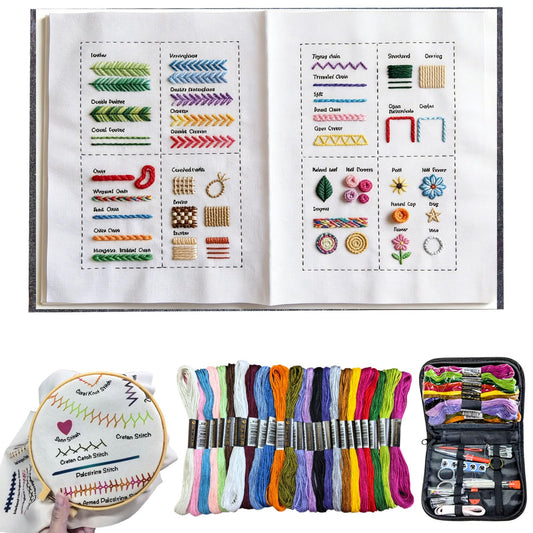 2026 Upgraded Embroidery Kit for Beginners, Embroidery Stitch Book Kit, Embroidery Book of Stitches & Sewing Kit, Portable All Scenario Cross Stitch Kits Easter Basket Stuffers for Teens Toddler