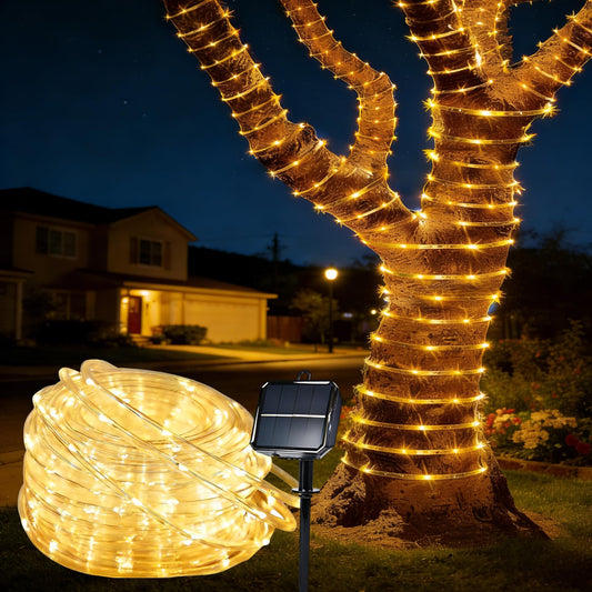BANBANJO Solar Rope Lights for outside, 66ft 200 LED Solar string Lights with 8 Modes, Waterproof Solar Outdoor Light for Patio Garden Party Tree Porch Pool Fence Outdoor Holiday Xmas Decor-Warm White