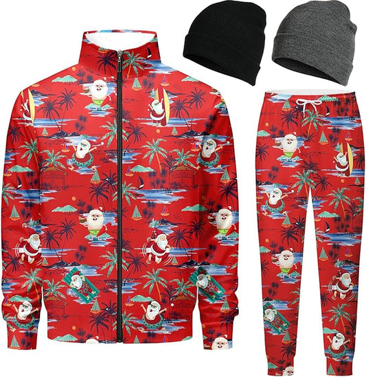 DOOPCCOR Men Track Suits Sets 80s outfit for men tracksuits sweatsuits 2 Piece sets Zip Casual Jogging 2 Knit Beanie