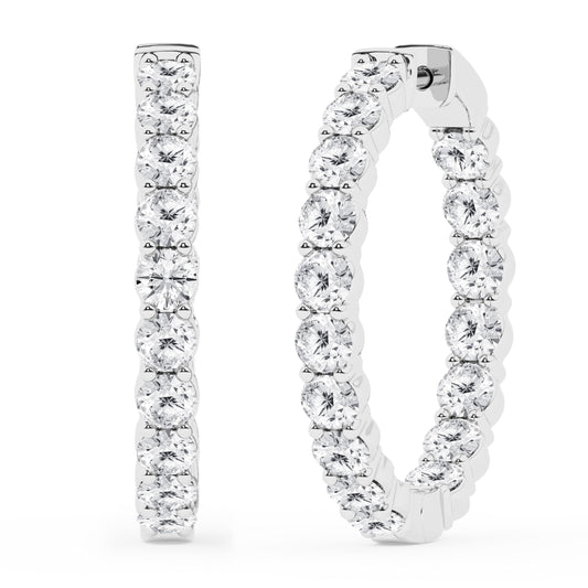 Belacqua 5.00 Carat Round Lab Grown Inside Out Diamond Hoop Earrings in Sterling Silver, Color G+, Clarity SI, Prong Set, Fine Jewelry for Women, Gift Box Included