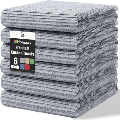 Homaxy Premium Kitchen Towels - Ultra Absorbent 100% Cotton Hand Towels Set | 6 Pack, 18"x28", Grey