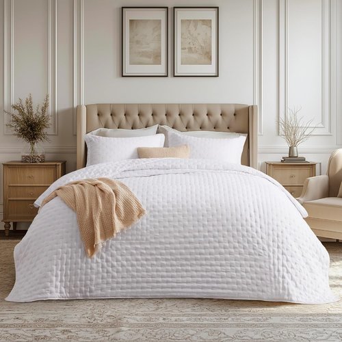 Bedsure Quilts Queen Size - Lightweight Bright White Bedspread | Ultra Soft All-Season Coverlet, 90 x 96 Inches