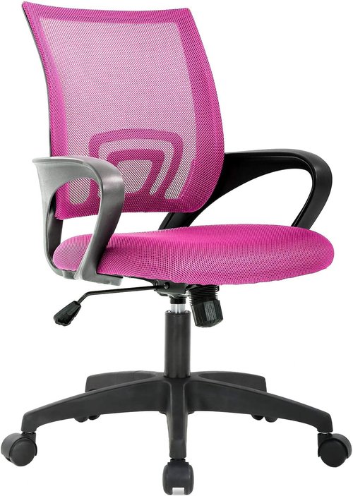 BestOffice Ergonomic Office Chair - Mid-Back Swivel Design with Breathable Backrest & Lumbar Support - Adjustable Height, Pink for Adults & Women