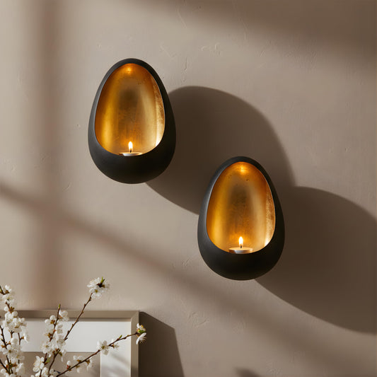 NativeSkins Ember Metal Wall Candle Sconce Set of Two Wall Candle Holders - Set of 2 Handcrafted Decorative Tea Light Sconces for Living Room Gold Tea Holder