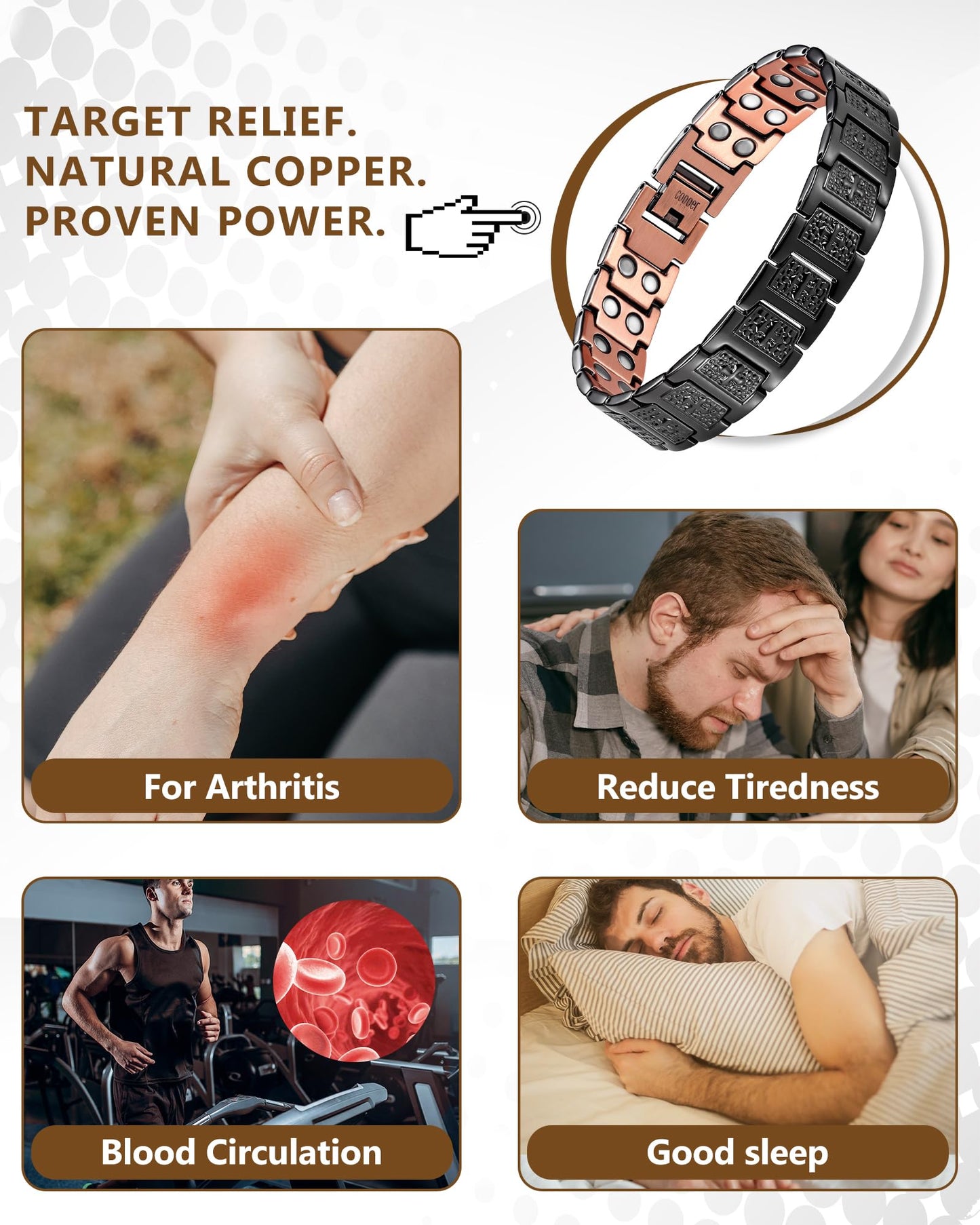 Feraco Copper Cross Bracelet for Men,Magnetic Therapy Cooper Christian Bracelets with 46 Magnets, Men's 99.99% Pure Copper Jewelry Black