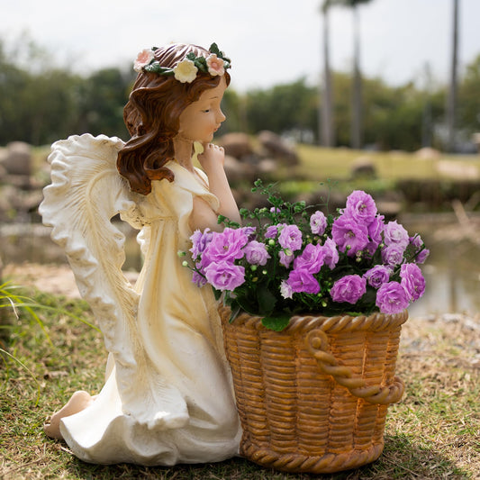 Floryden Garden Angel Planter, 11.8 inch Decorative Resin Fairy Flower Pot, Hand Painted Outdoor Patio Figurine