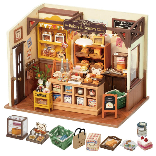 Rolife DIY Miniature Doll House Kit, Build Becka's Bakery Diorama House Building Set with LED Room Hobby Craft for Aduls Uniue Gifts for Adults