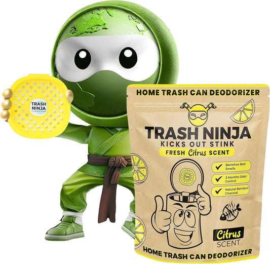 Trash Ninja Odor Eliminator - Long-Lasting Citrus Scent Deodorizer with Activated Charcoal | Perfect for Garbage Cans, Fridges, and Bathrooms