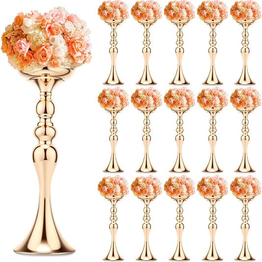 Sadnyy 16 Pcs Metal Flower Arrangements Stand Metal Wedding Centerpiece Stand Tall Table Decor Flower Vase for Wedding Reception Centerpieces Event Party Hotel Home Decor(15 Inch,Gold)