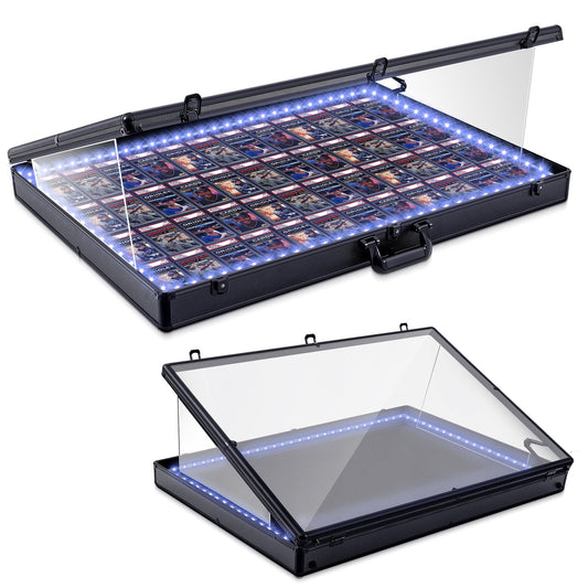 Memorywuu 36"x24" LED Trade Show Display Case Portable Aluminum Sports Card Table Top Display Case Frame Clear Acrylic Showcase Cabinet Box with Lock for Trading Cards Jewelry Collectibles (Black)