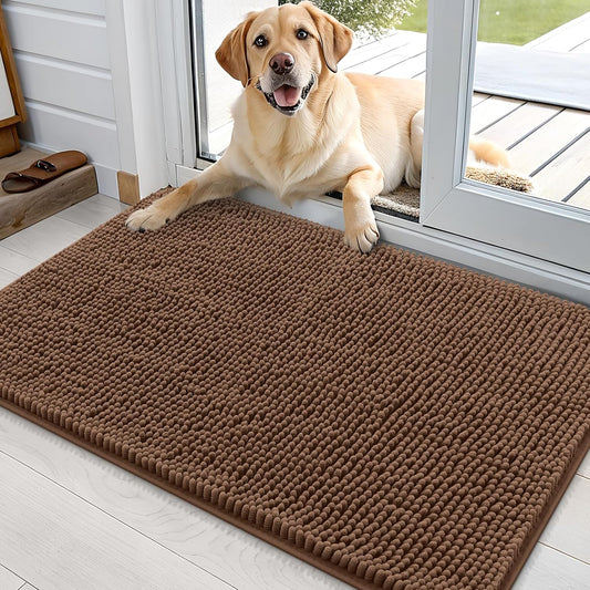 OLANLY Dog Door Mat - Absorbent Non-Slip Washable Chenille Mat for Muddy Paws | 35x24 Mocha