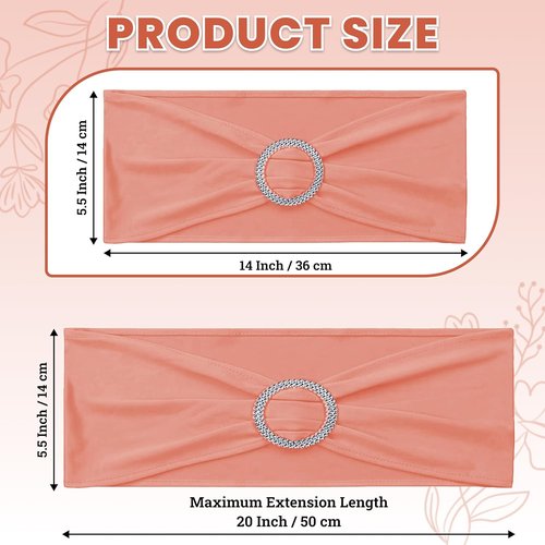 MDS Spandex Chair Sashes - Premium Stretch Covers with Buckle Slider for Weddings & Events | Coral Peach, Set of 50