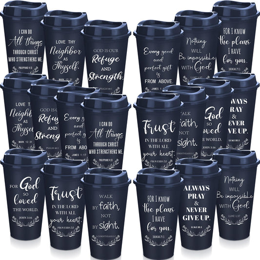 Skylety 60 Pack Christian Gifts for Men Women 16oz Reusable Bible Verse Tumbler Bulk Plastic Coffee Cup with Lid Inspirational Religious Church Gift for Mother Father Birthday (Blue)