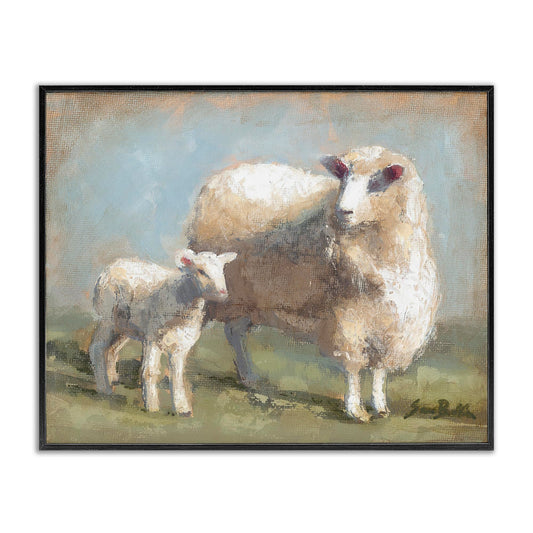 Stupell Industries 'Sheep & Lamb Family Farm', Framed Giclee Art, Black, 20 x 16 Inches, Easy to Hang and Sturdy, Made in USA, by Sara Baker