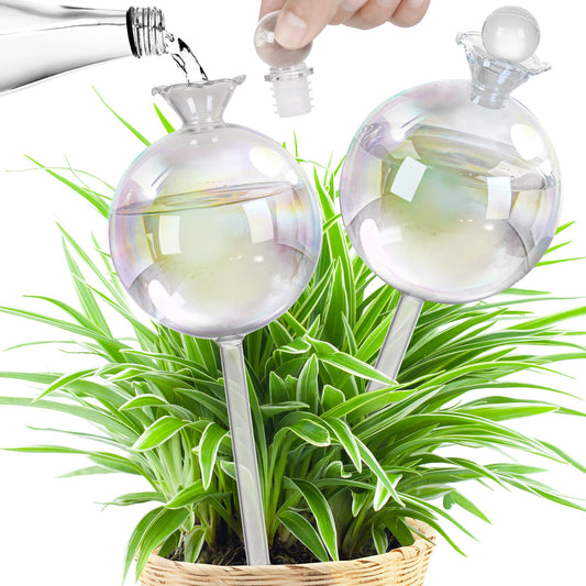 17 oz 2 Weeks Extra Large Plant Watering Globes, Iridescent Glass Self Watering Globes, Self Watering Planter Insert, Plant Watering Devices, Automatic Watering Bulbs for Daily Use (Large 2-Pack)