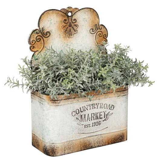 Set of 2 Metal Wall Planters Vintage Hanging Wall Planter Rustic Farmhouse Outdoor Decor Shabby Mount Planters for Fence Garden Patio Porch - Silver