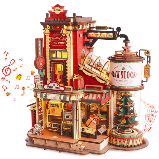 ROKR 3D Wooden Puzzle for Adult - Gift Factory Mechanical Model Kit with Music & Lights, 449pcs Adult Wooden Puzzles, DIY Building Puzzle for Adults