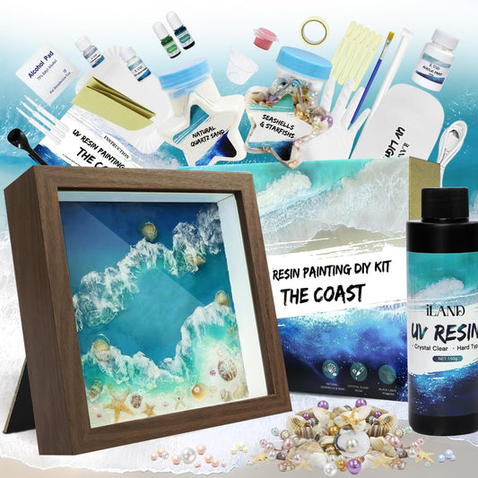 iland Craft Kits for Adults DIY UV Resin Kit Beach Themed Crafting Ocean Resin Art Creative Adult Crafts for Women Resin Art for Beginers Crafty Gifts for Women Teen Girls Mothers Day Birthday Gifts