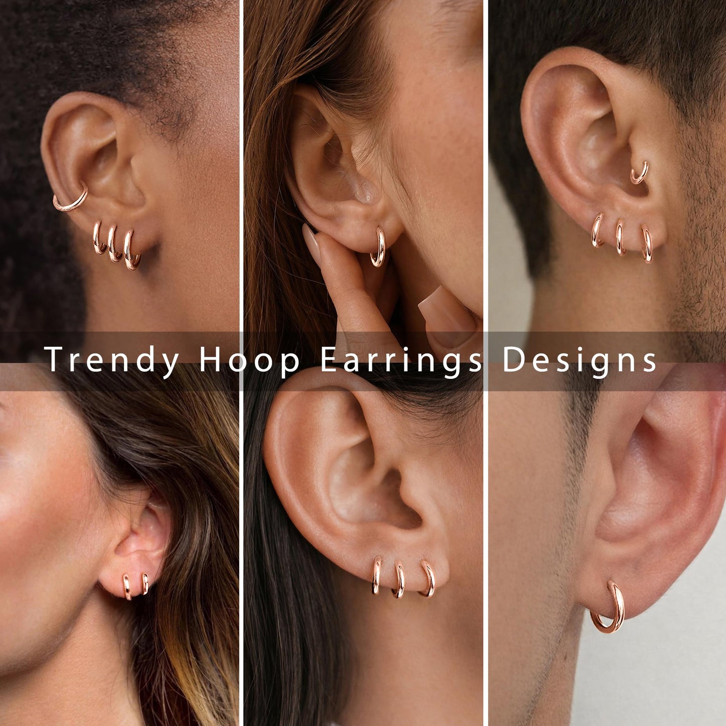 Gokeey Small Rose Gold Earrings Set for Women 14K Gold Plated Hypoallergenic Lightweight Huggie Hoop Earrings for Sensitive Ears Everyday Earrings for Cartilage Piercings (6mm/8mm/10mm/12mm, Rose Gold)