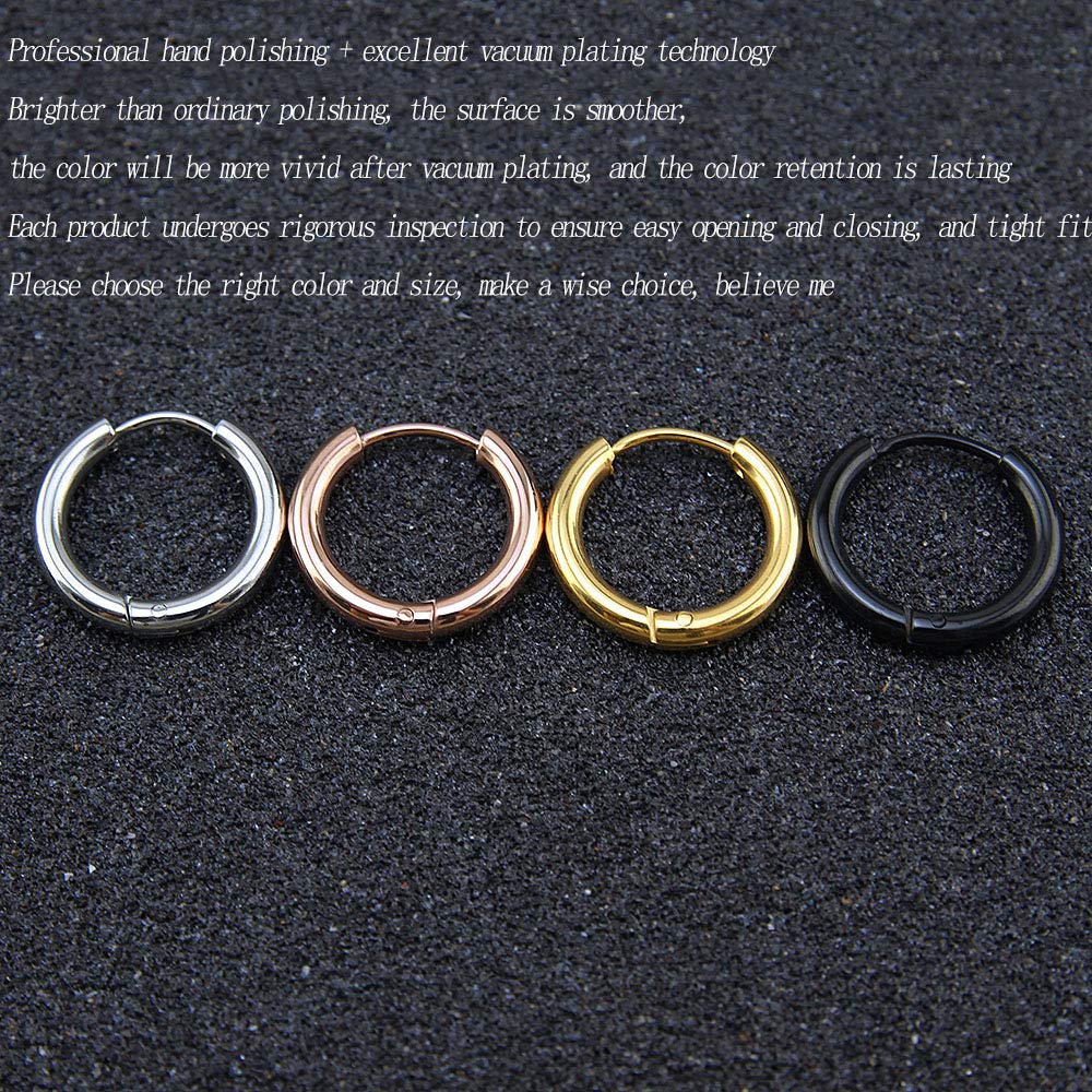 316L Surgical Stainless Steel Huggie Hoop Earrings 10mm Rose Gold Hypoallergenic Earrings Hoop Cartilage Helix Lobes Hinged Sleeper Earrings For Men Women(C04:10mm Rose Gold(THK 2.0mm))