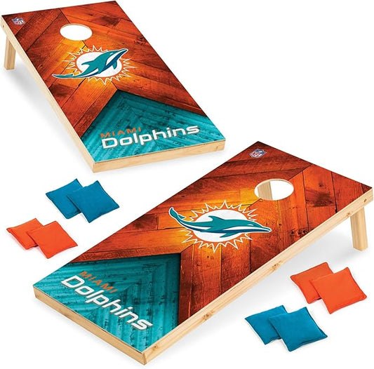 NFL Football 2' x 4' Regulation Size Solid Wood Cornhole Set with Direct Print HD Team Graphics Great Gift for Any Football Fan! Bean Bag Toss Family Outdoor Game