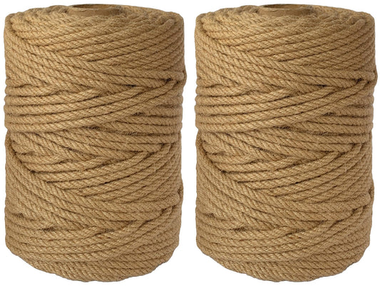 ILIKEEC 2-Pack Natural Jute Twine Rope, 6mm x 656ft Heavy Duty Sisal Hemp Rope - for Crafts, Gardening, Cat Scratching Post, Bundling & Hanging, 328Feet/Roll