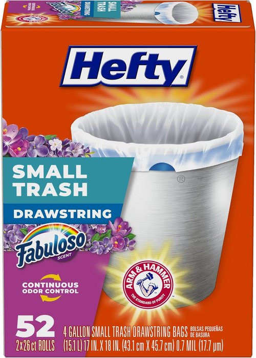 Hefty Small Trash Bags - Fabuloso Scented, 4 Gallon Size, 52 Count for Odor Control