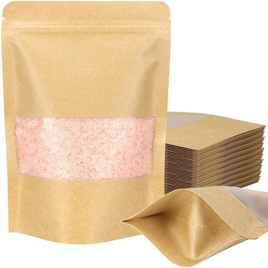 Blisstime Stand Up Pouches, 50 Pack Kraft Paper Bags with Matte Window and Tear Notch Resealable Bags for Small Business Home Use (4.8 x 6.5 Inches)
