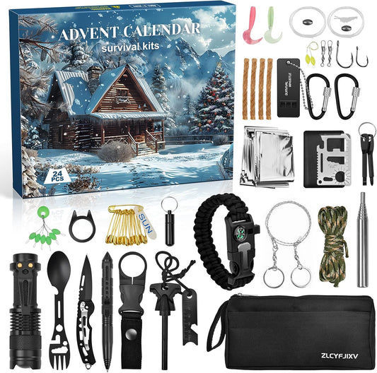 Survival Advent Calendar 2025 | 24-Day Christmas Countdown Gift Box for Outdoor Enthusiasts