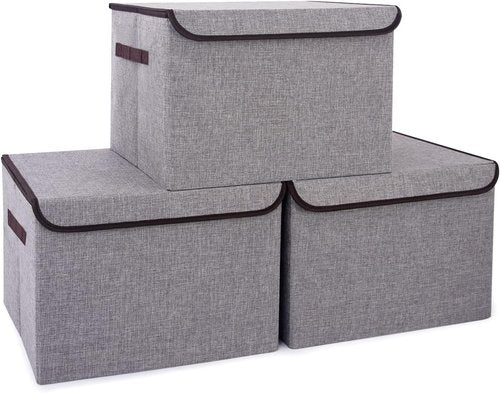 Bagnizer Collapsible Storage Bins - Large 17" 42 Quarts | Foldable Fabric Boxes with Lids (3-Pack, Gray)