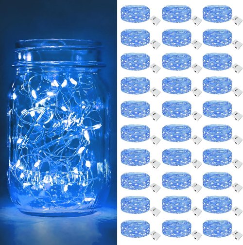 Btfarm 30 Pack Fairy Lights - Battery Operated Twinkle Lights | 7ft Waterproof Mini Silver Wire for Weddings & Decor, Blue