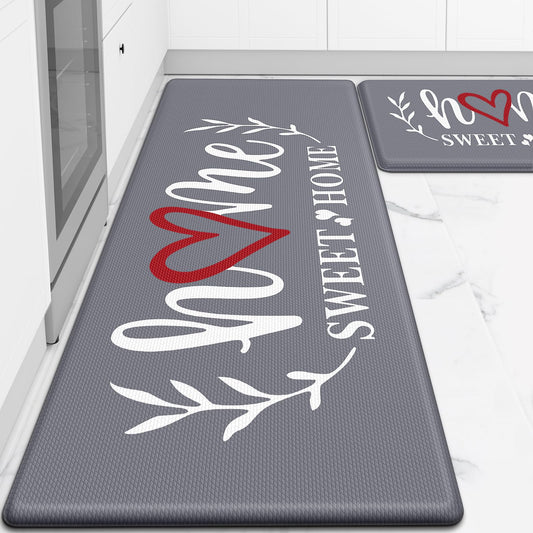 HappyTrends Kitchen Mat for Floor, 2PCS Cushioned Anti-Fatigue Kitchen Rugs, Waterproof Non-Slip Standing Mats and Rugs Set for Kitchen, Office, Laundry, Grey, 17.3"×30"+17.3"×47"