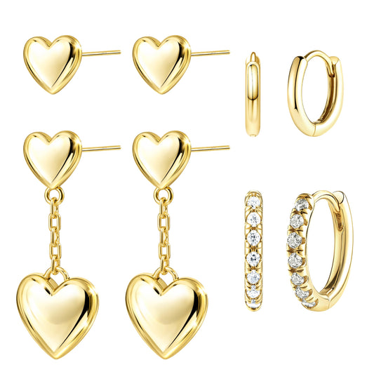 Best Valentine Gifts Heart Earring Sets for Women, Gold Heart Dangle Stud Hoop Earring Set for Multiple Piercing, Valentines Day Earrings, Valentine Jewelry Gifts for Wife Mom Girlfriend Friend