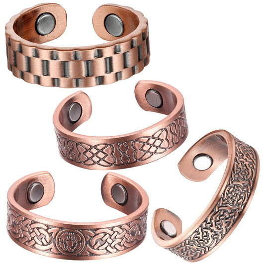 BioMag Magnetic Rings, Pure Copper Ring for Men Women, Adjustable Fingers Thumb Ring Jewelry Gift (Copper C-4Pcs)