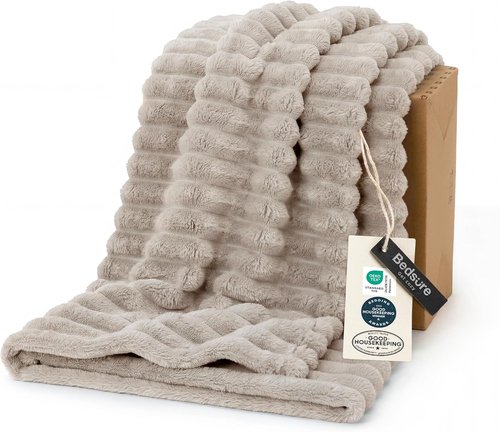 Bedsure GentleSoft Fleece Blanket - Cozy Light Brown Throw for Couch, 60x80 Inches