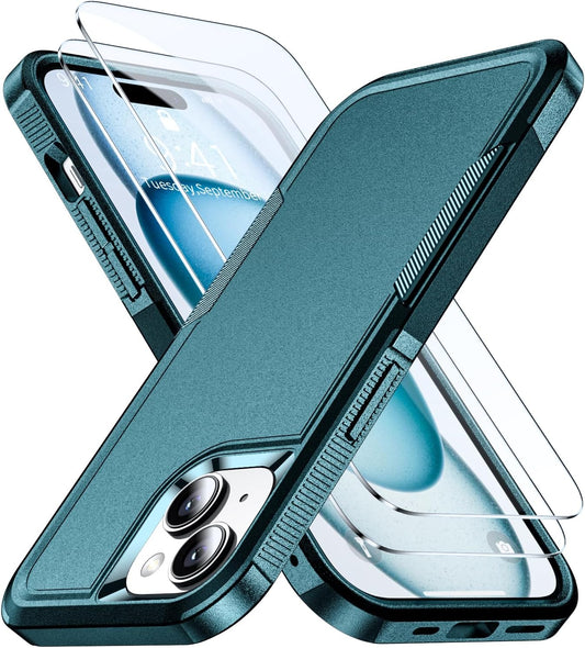 AEDILYS 15 Case,[15 2X Shockproof for iPhone FT Military Grade Drop Protection],with [Tempered Glass Screen Protector ]