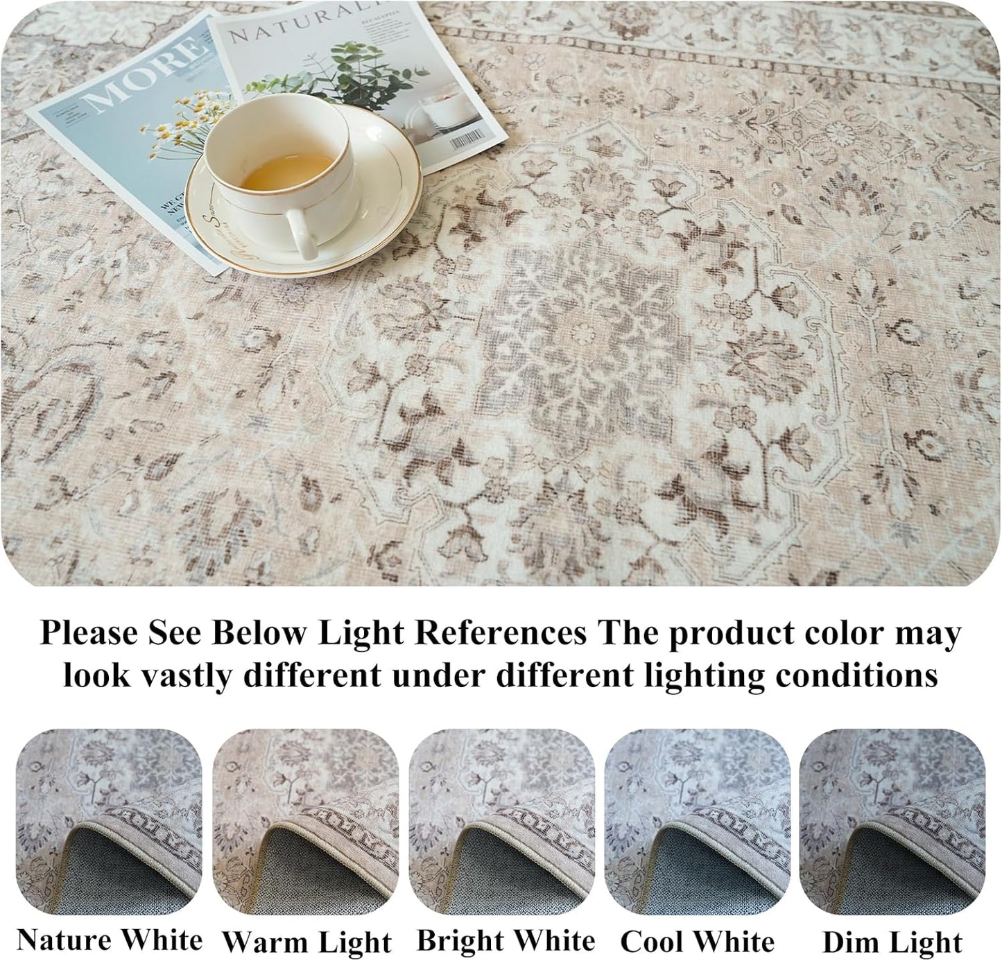 Skiennix Vintage Washable Runner Rug - Ultra Soft Non-Slip Design for Indoor Use | 3x18 Feet, Beige